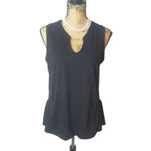 Sonoma Womens Black Sleeveless Top M Notchneck Peplum Ruffle Top Modern Feminine